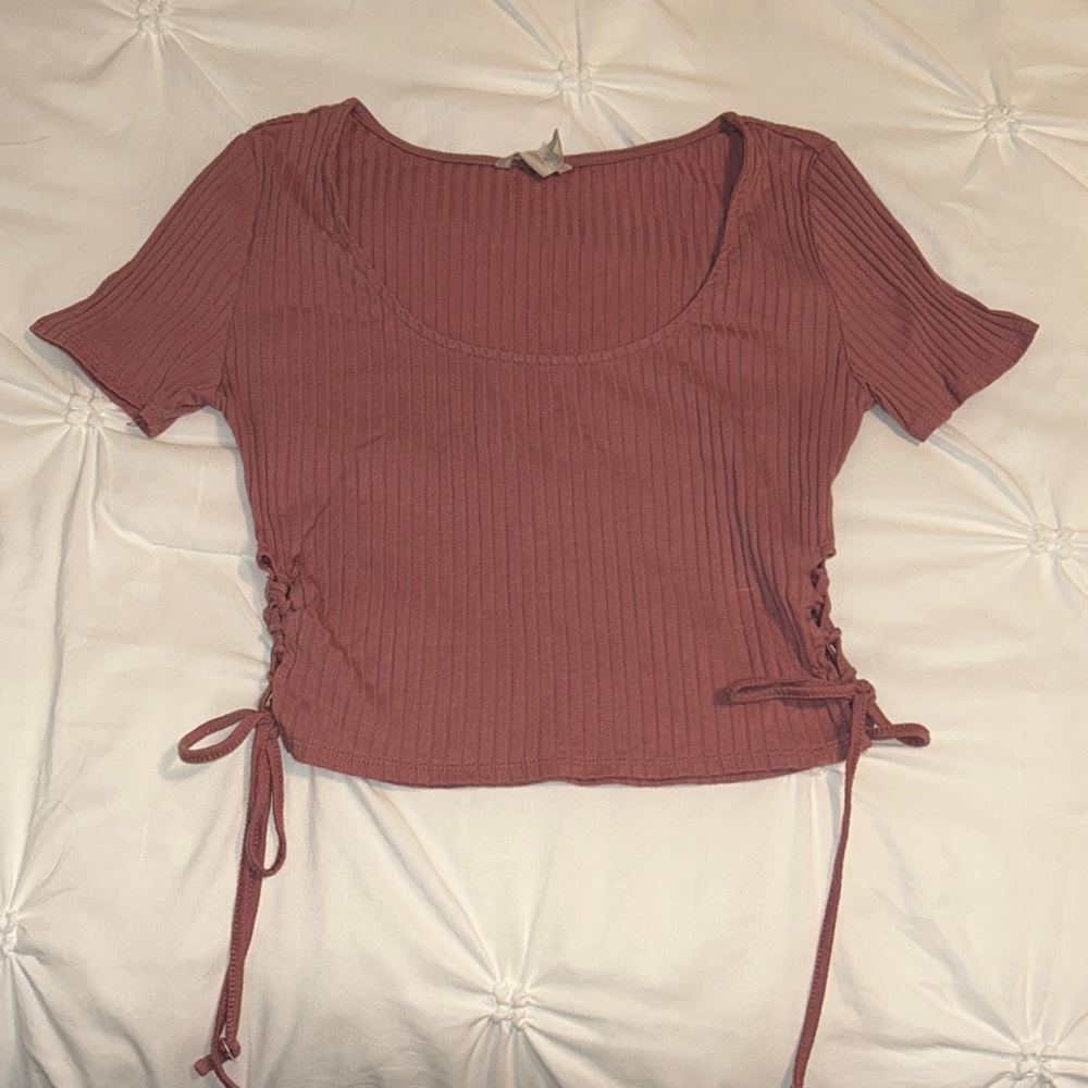 Ribbed Lace-up Crop Top